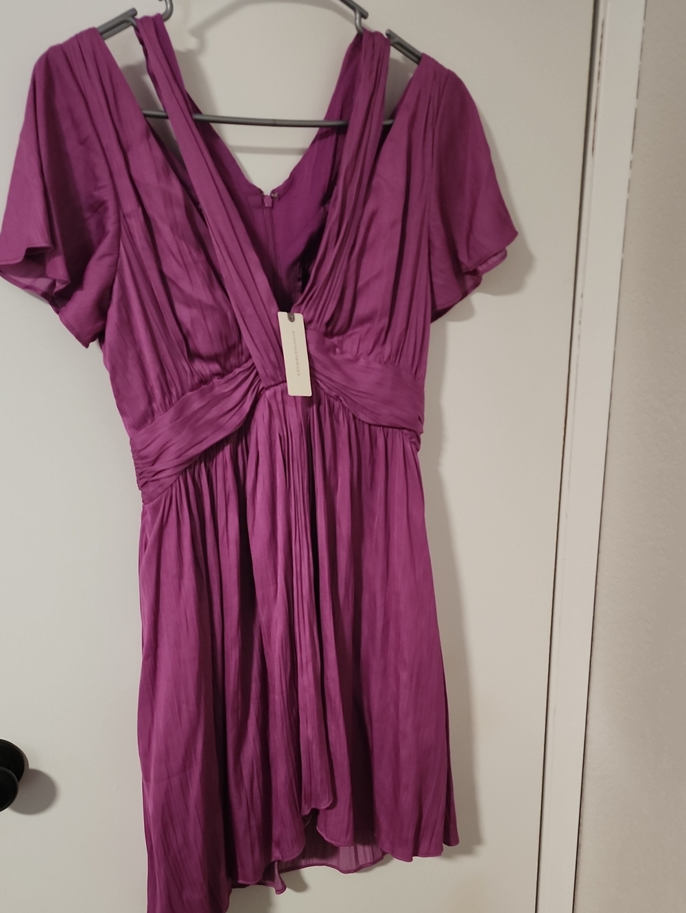 Anthropologie Rich Plum V-Neck Pleated Mini Dress
